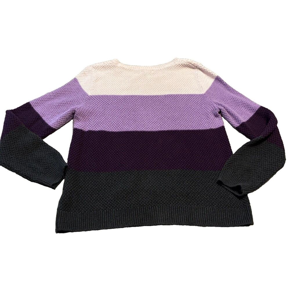 Croft & Barrow Women’s Stripe Classic Cable Knit Purple Cotton Sweater Sz Large